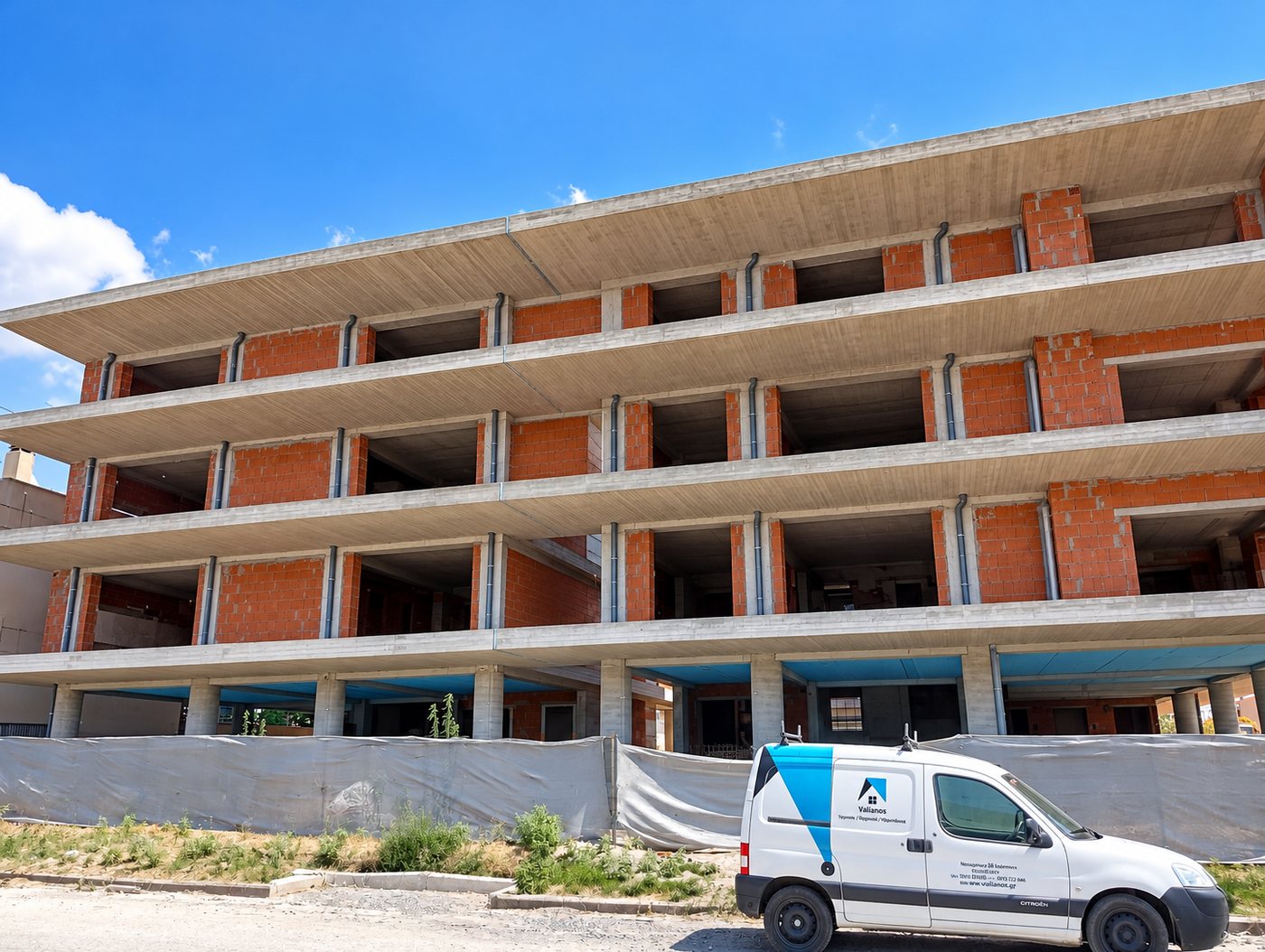 Κάθετοι σωλήνες ύδρευσης και αποχέτευσης σε όροφο οικοδομής.